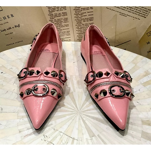 Free People Jeffrey Campbell Roxine Studded Flats Pink Leather Point Toe - Picture 4 of 7